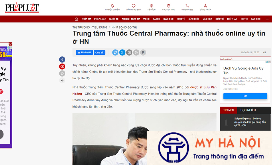 Báo Pháp Luật: Trung tâm Thuốc Central Pharmacy: nhà thuốc online uy tín ở HN