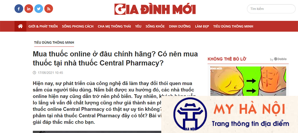 Báo Gia Đình Mới: Mua thuốc online ở đâu chính hãng? Có nên mua thuốc tại nhà thuốc Central Pharmacy?