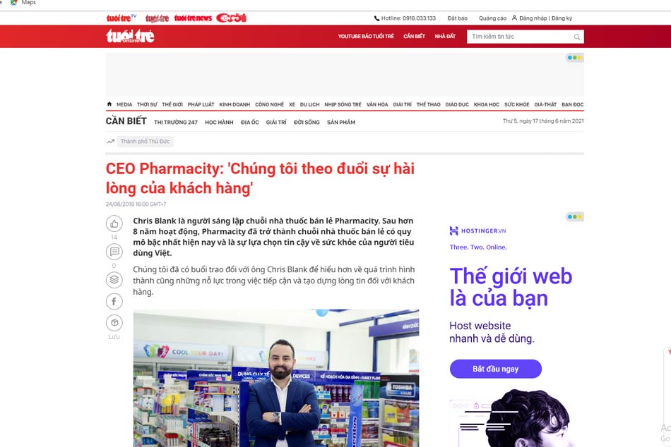 Báo tuổi trẻ nói về CEO Chris Blank của chuỗi nhà thuốc Pharmacity