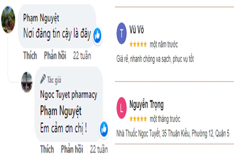 Nhiều khách hàng có những phản hồi khá tích cực khi mua thuốc tại Nhà thuốc Ngọc Tuyết.